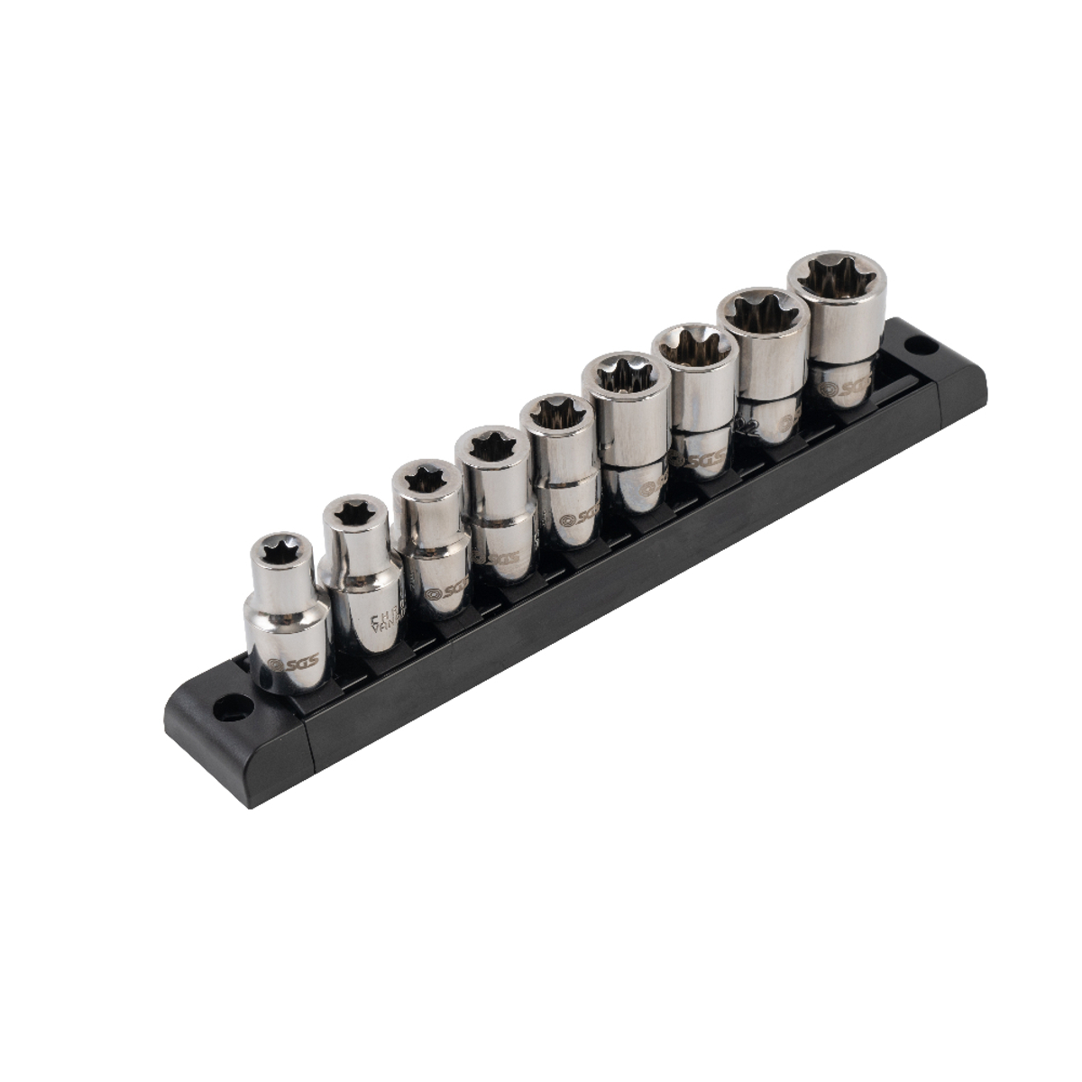SGS 9pc 1/2in Drive Female E-Torx Socket Set | E10-E24 | Rail